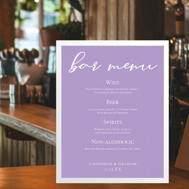 Syren Lila Vit Typografi Bröllopsbar Meny Poster (Skapare uppladdad)