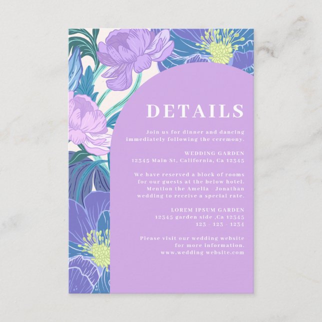 Syren och lila pastellfärgade blomdetails för bröl tilläggskort (Framsida)