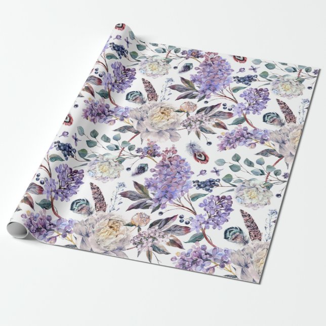 Syren och pioner blommor presentpapper (Utrullad)