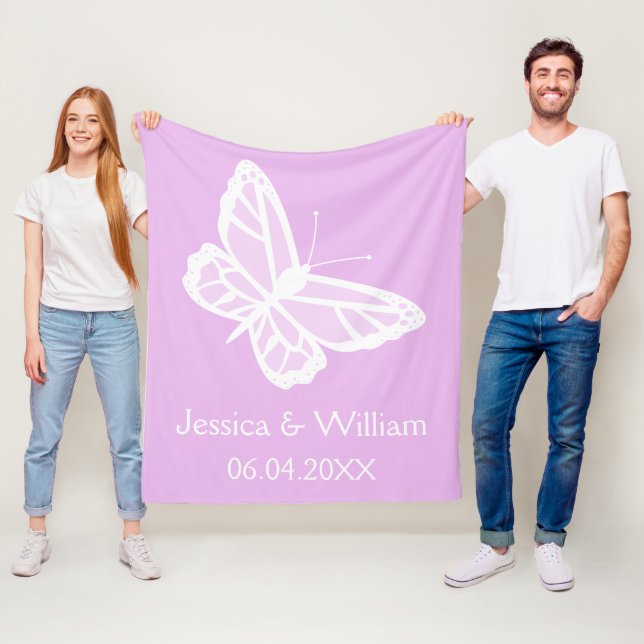 Syren och Vita Fjärilar Bröllop Fleecefilt (På plats)
