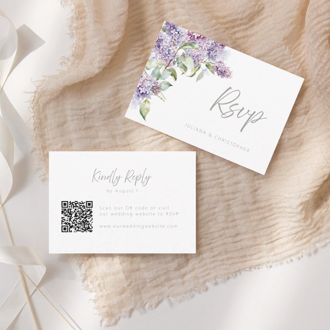 Syren & Salvia Blommig QR-kod Bröllops-svarskort Tack Kort (Skapare uppladdad)