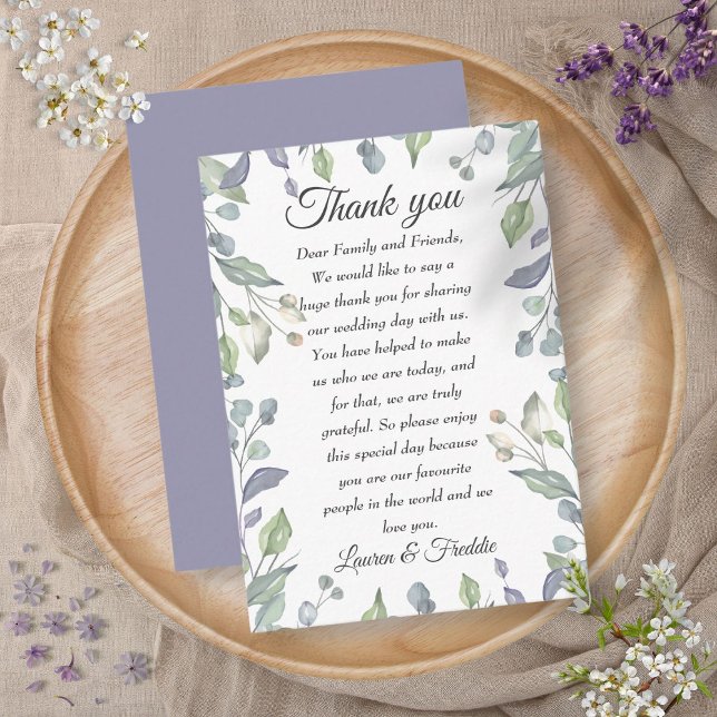 Syren Vattenfärg Blommig Bröllop Tacksamhet Placeringskort (Lilac Watercolor Floral Wedding Thank You Place Card)