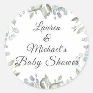 Syren Vattenfärg Blommig Par Babyshower Runt Klistermärke