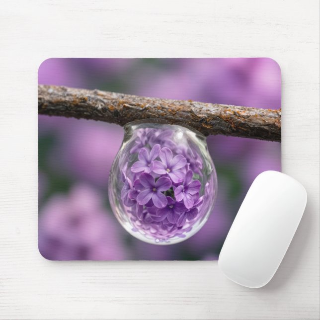 Syrenblomma reflekterad i regndroppe musmatta (Med mus)