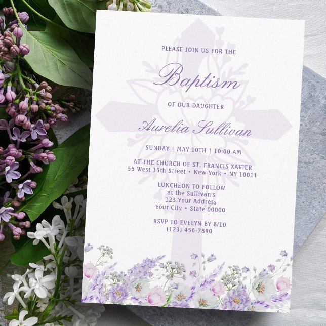 Syrenblommor Heliga Korsets Dopinbjudan Inbjudningar (Skapare uppladdad)