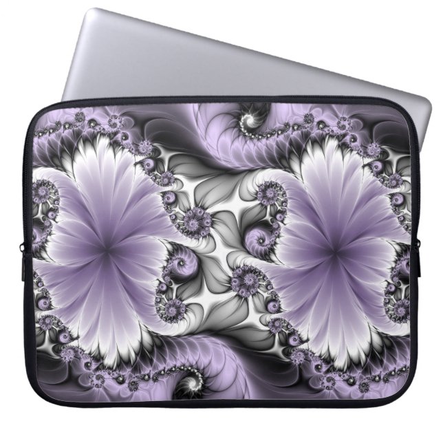 Syrenillusion Abstrakt Blommig Fraktal Konst Fanta Laptop Fodral (Framsidan)