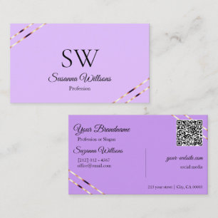 Syrenlila Roséguld Linje Monogram QR-kod Visitkort