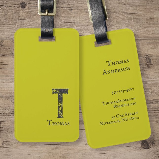 Syrgrön enfärgad grå initialer och namn bagagebricka (Skapare uppladdad)