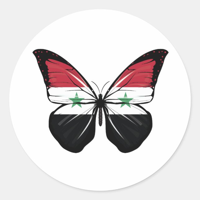 Syrien Butterfly Flagga Runt Klistermärke (Framsida)