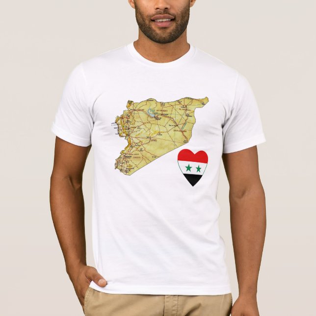 Syrien Flagga Heart och Karta T-Shirt (Framsida)