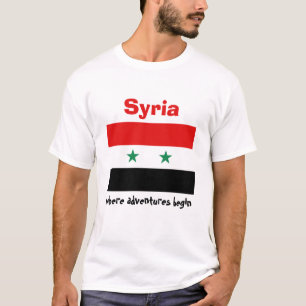 Syrien Flagga + Karta + Text T-Shirt