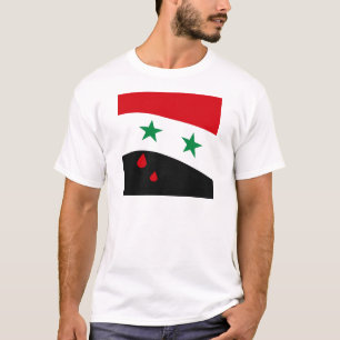 Syrien flagga som vinkar med röd tårar för blod t-shirt