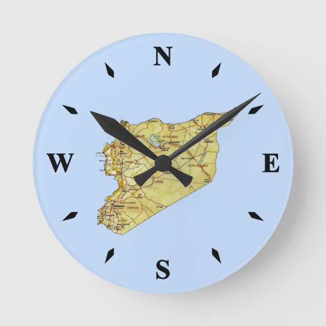 Syrien Karta Clock Rund Klocka (Framsida)
