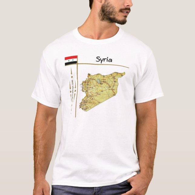 Syrien Karta + Flagga + avdelning T-Shirt (Framsida)