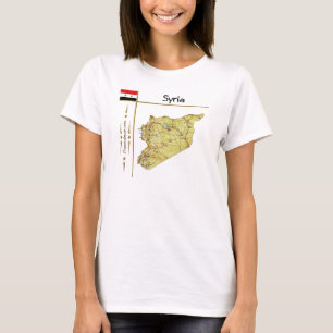 Syrien Karta + Flagga + Titel T-Shirt