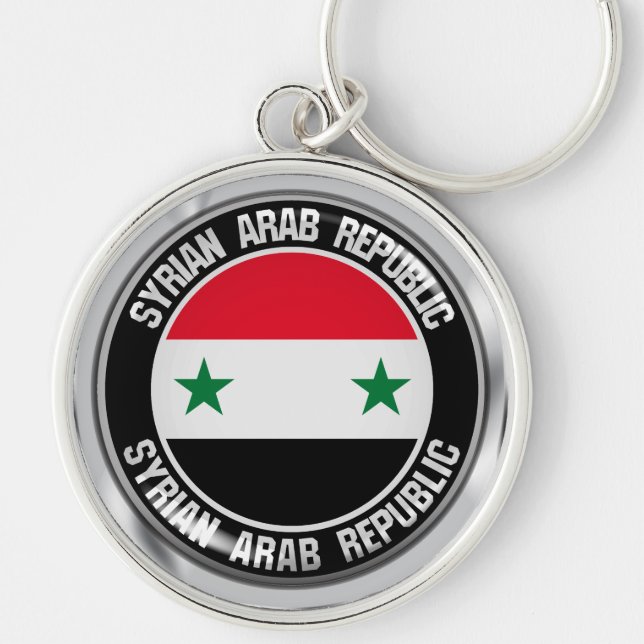 Syrien Round Emblem Rund Silverfärgad Nyckelring (Framsidan)