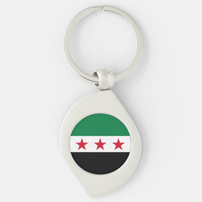 Syriens flagga swirl silverfärgad nyckelring (Framsidan)