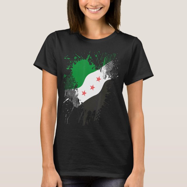 Syriens Revolution Grönt Syrian Flagga Free Syrien T Shirt (Framsida)