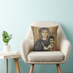 Syrisk mosaik av Madonna och Jesusbarnet kudde