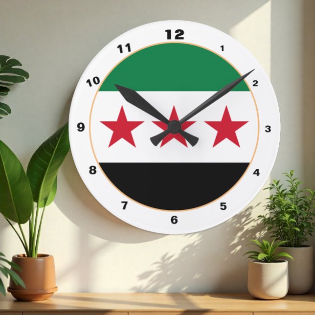 Syriska Flagga, Syrien Självständighet/design Cloc Rund Klocka (Skapare uppladdad)