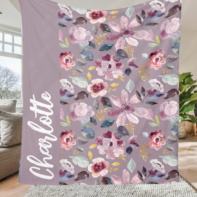 Syrlig blommönstrad monogram  fleecefilt (Skapare uppladdad)