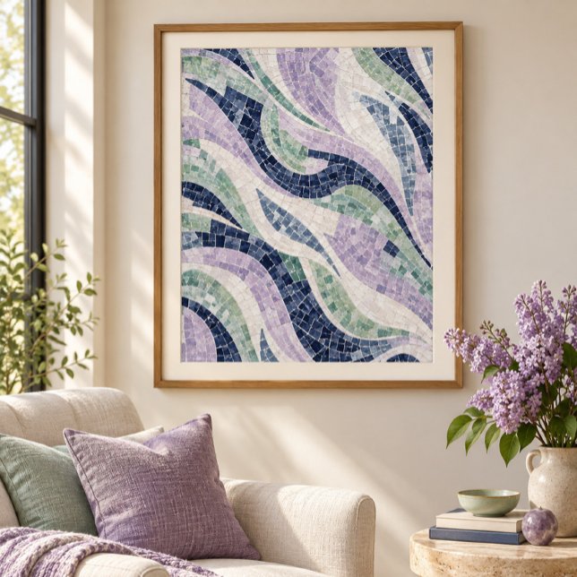 Syrlig Tessera Dans Konsttryck Poster (Styled display of Lilac Tessera Dance Art Print. Frame, mat and furnishings shown for illustration; select framing options separately.)