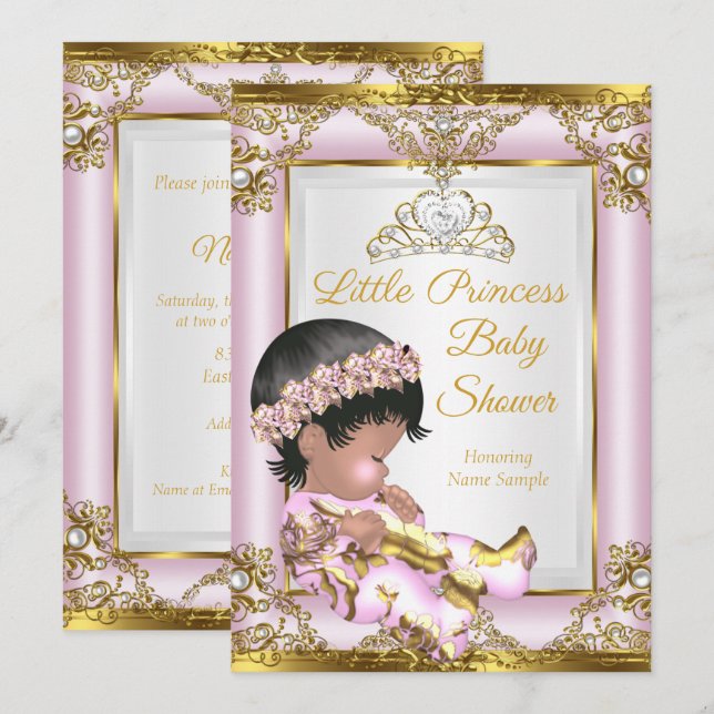 Syrliga Rosa Guld Prinsessa Bebis Bjudning Inbjudningar (Fram/baksida)