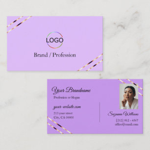 Syrlila Lavendel med Rosa Guldlinjer Logo och Foto Visitkort