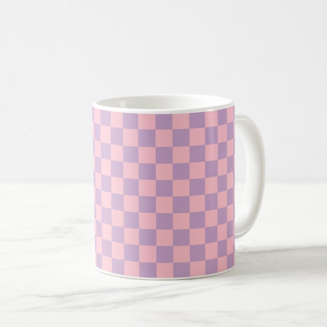 Syrlila och rosa rutigt kaffemugg (Framsida höger)