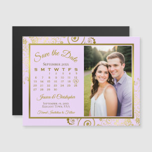 Syrlila Purpur Guld Kalender Foto Spara Datum Magn Magnetisk Inbjudningskort