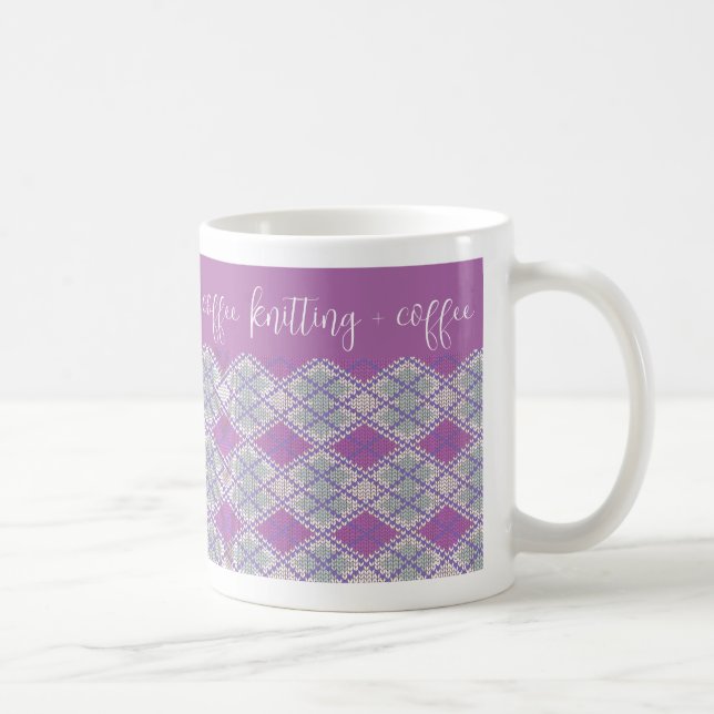 SYRLILJA ARGYLE-STICKAD "stickning + kaffe" Vit mu Kaffemugg (Höger)
