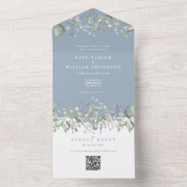 Syrlilja Blommig Dammig Blå Monogram QR-kod Bröllo