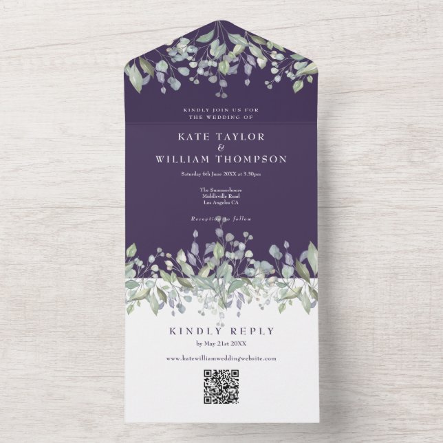 Syrlilja Blommig Lila Monogram QR-kod Bröllop (Inside)