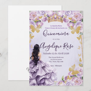 syrlilja fjäril prinsessa quinceanera inbjudan