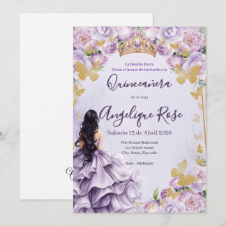 syrlilja fjäril prinsessa quinceanera inbjudan