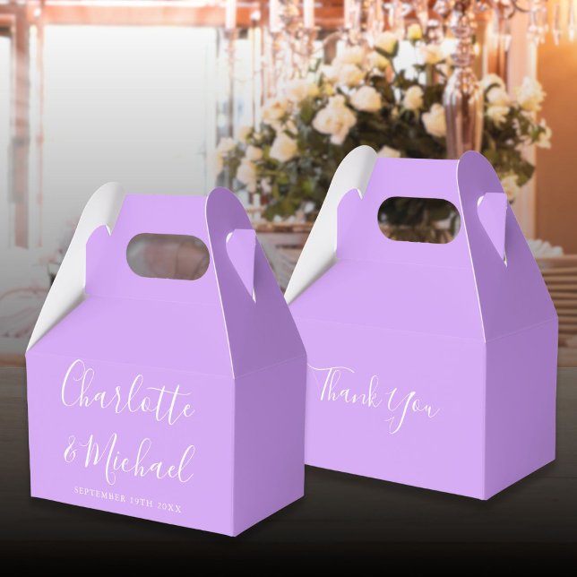 Syrlilja Lila Elegant Signatur Skrift Bröllop Presentaskar (Lilac Lavender Elegant Signature Script Wedding Favor Boxes)