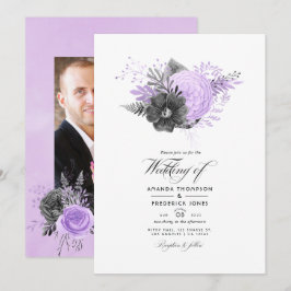 Syrlilja och kol floral bröllopsfoto inbjudningar