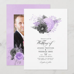 Syrlilja och kol floral bröllopsfoto inbjudningar