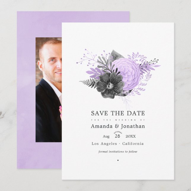 Syrlilja och Kolflora Bröllopsfoto Spara Datumet (Fram/baksida)