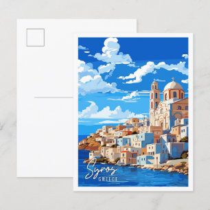 Syros Greece vintage resor illustration Vykort