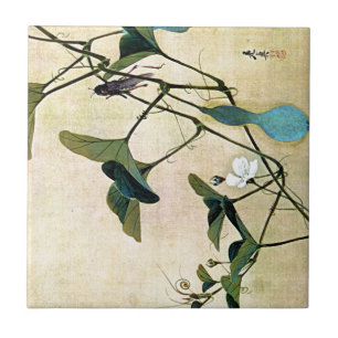 Syrsa på en japansk träklosskonst Ukiyo-E för V Kakelplatta
