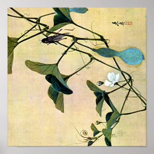 Syrsa på en japansk träklosskonst Ukiyo-E för Vine Poster
