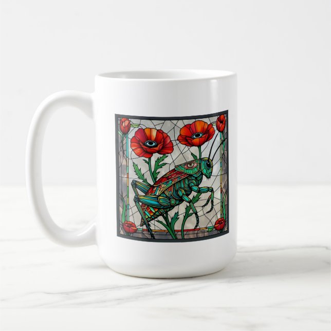 Syrsgräshoppa glasmålning poppyblomma öga kaffemugg (Vänster)