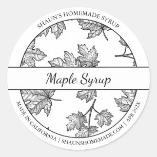 Syrup-etikett för svart och vitt skiss runt klistermärke
