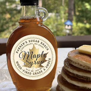 Syrup-etikett för träbränd maple med Guld Maple Lö Runt Klistermärke