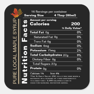 Syrup Sutrition Facts (Square Black Maple Syrup) m Fyrkantigt Klistermärke