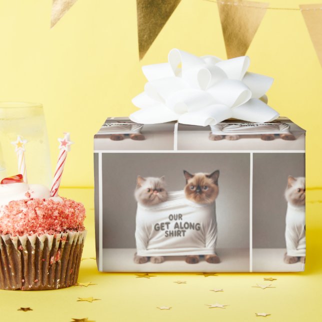 Syskon Cats WAN Wearing Get Along Shirt Presentpapper (Födelsedagsfest)