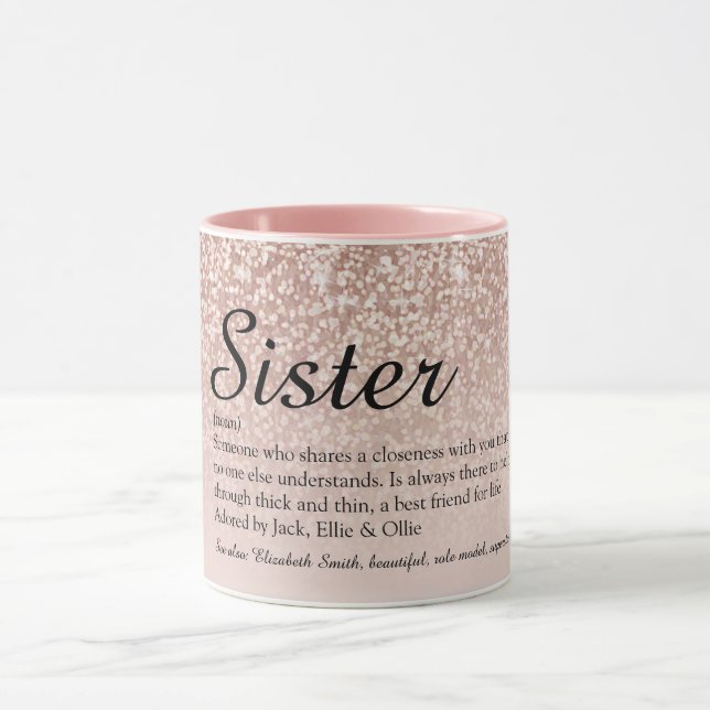 Syskon Definition Girly Rosa Guldglitter Mugg (Center)