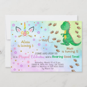 Syskon-enmajs och dinosaurier-födelsedagsinbjudan. inbjudningar