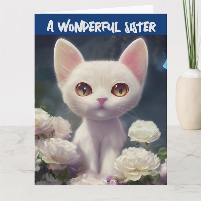 SYSKON FÖDELSEDAG VIT KATT Kort Kort (Framsida)